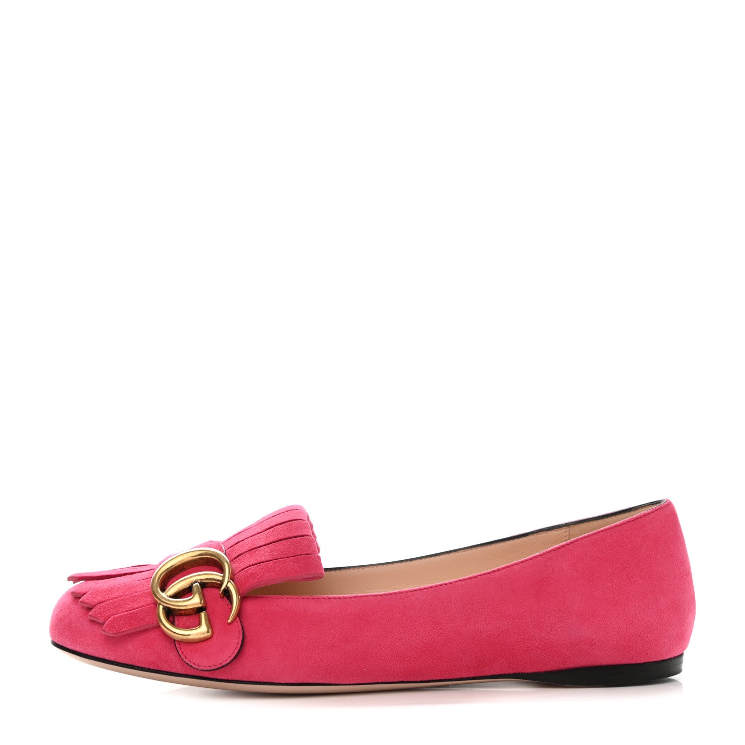 Gucci Kid Scamosciato GG Marmont Fringe Flats 36 Hot Pink 1 of 8
