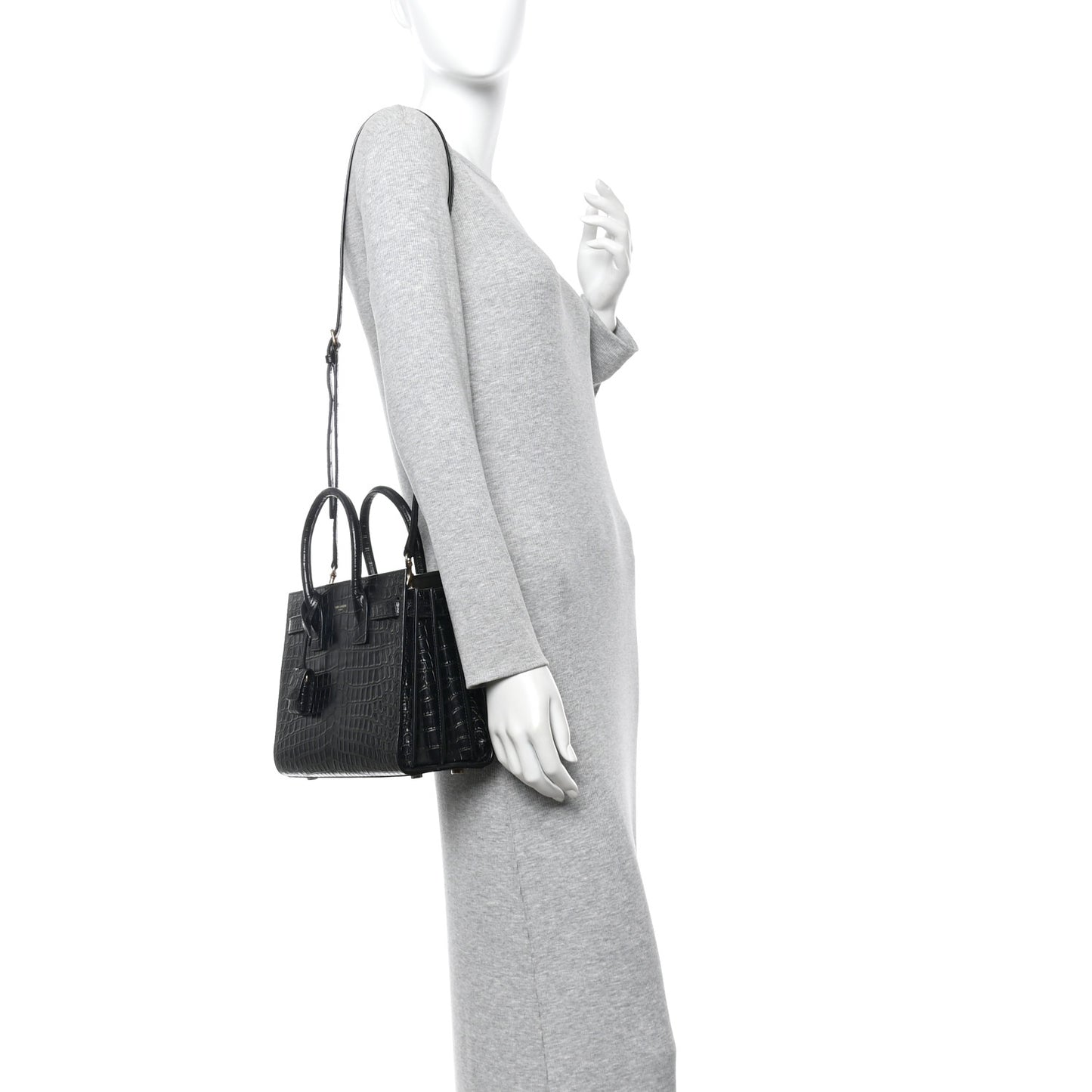 Calfskin Crocodile Embossed Baby Sac De Jour Black