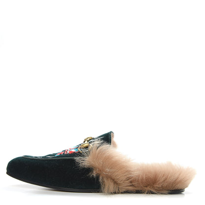 Gucci Velvet Fur Dragon Embroidered Mens Princetown Slippers 6 Zaffre Dark Zaffre 1 of 9