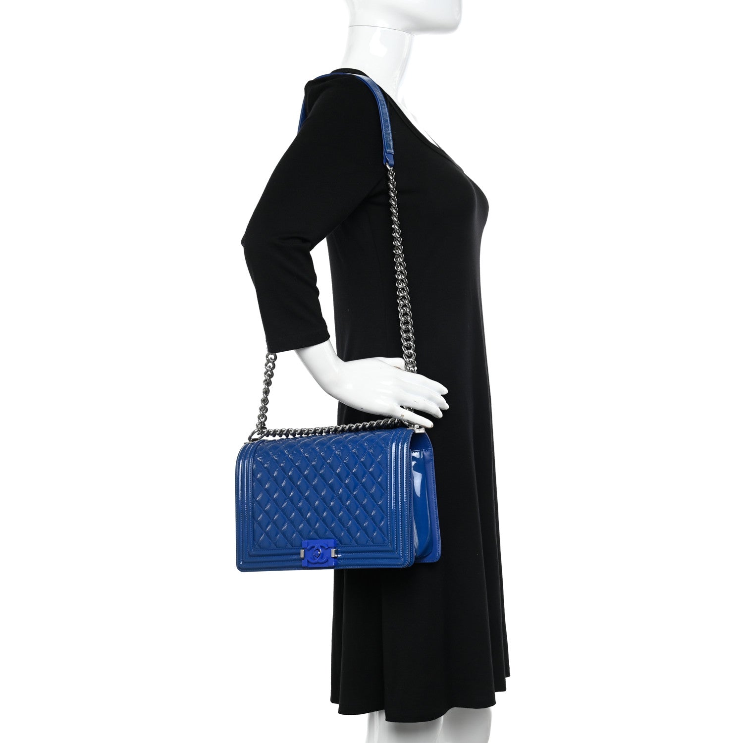 Chanel Patent Calfskin Quilted New Medium Plexiglass Boy Flap Blue 2 of 11