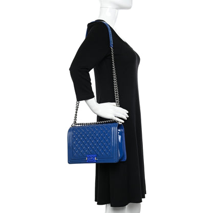 Chanel Patent Calfskin Quilted New Medium Plexiglass Boy Flap Blue 2 of 11