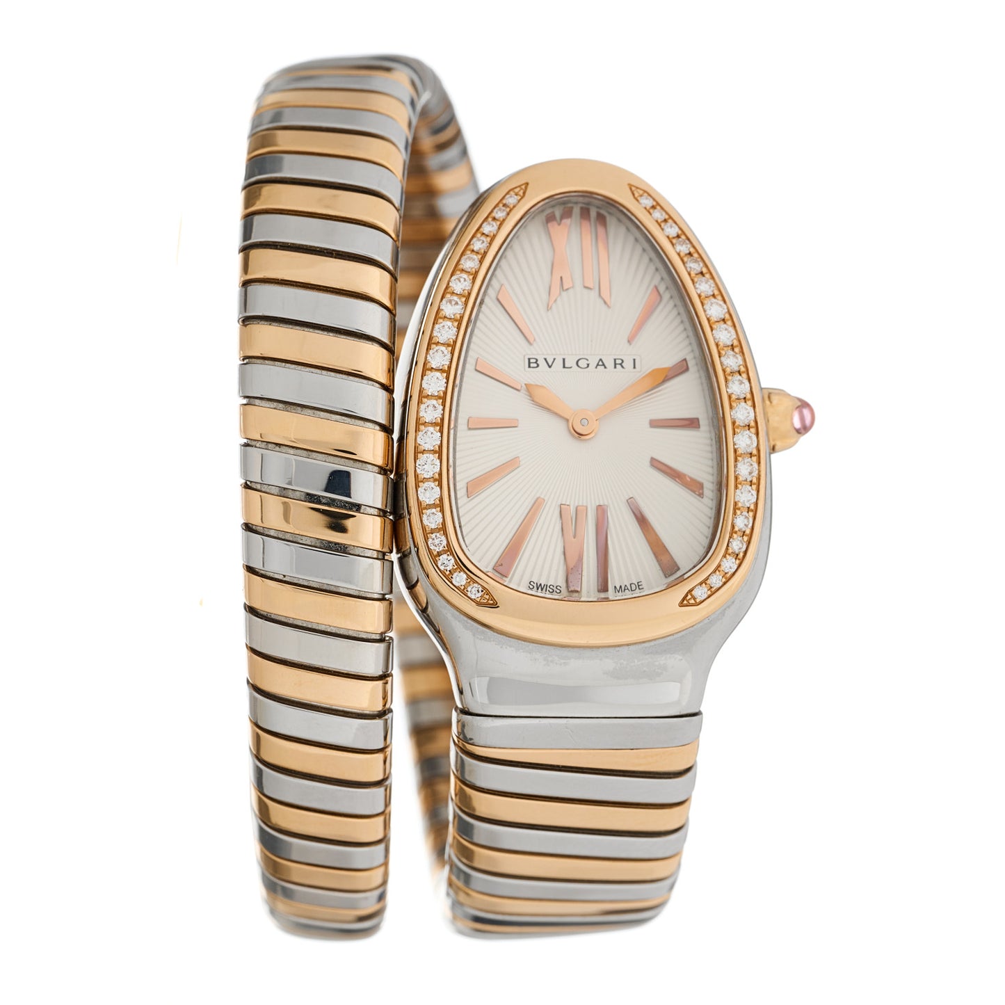 Stainless Steel 18K Rose Gold Diamond Bezel 35mm Serpenti Tubogas Quartz Watch