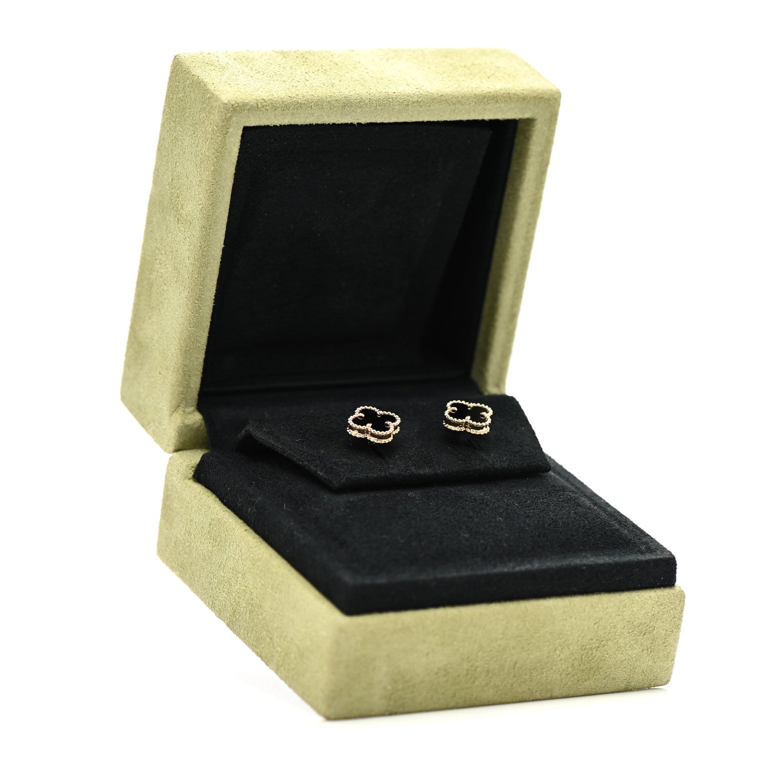 Van Cleef & Arpels 18K Yellow Gold Black Onyx Sweet Alhambra Earrings 5 of 5