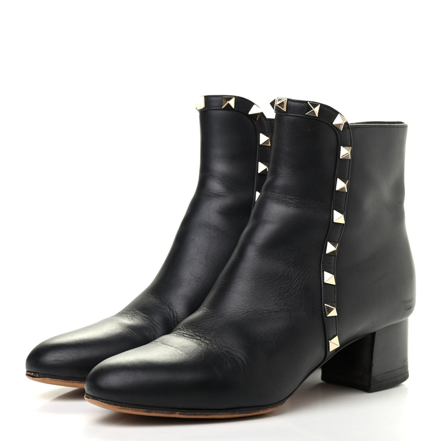 Smooth Calfskin Rockstud 40mm Ankle Boots 36.5 Black