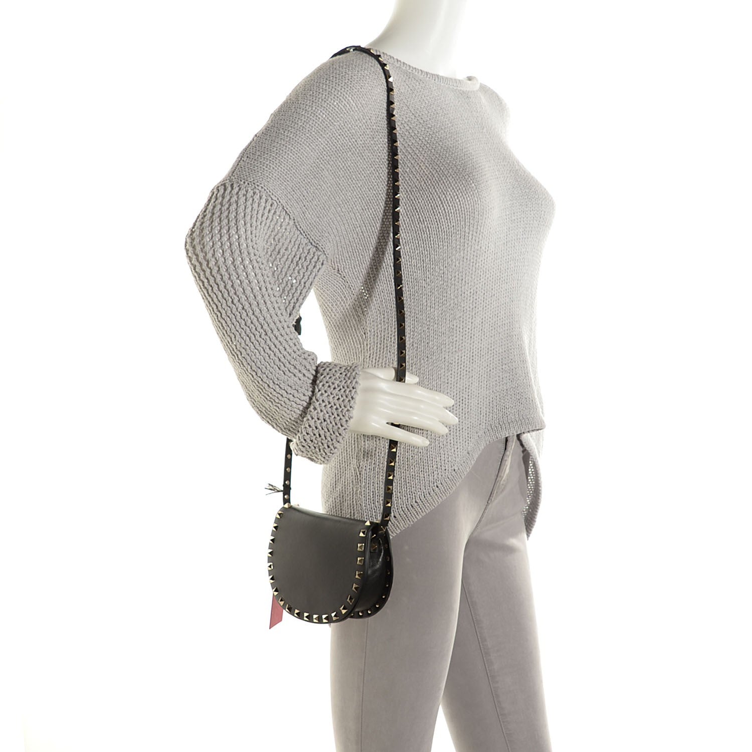 Valentino Garavani Vitello Rockstud Halfmoon Saddle Bag Black 2 of 8
