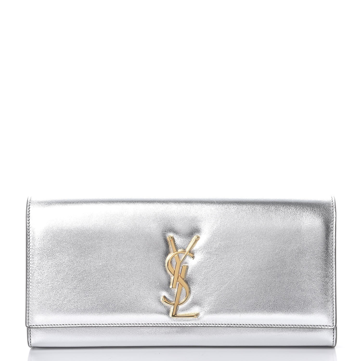 Saint Laurent Metallic Calfskin Classic Monogram Cassandre Clutch Argento 1 of 11