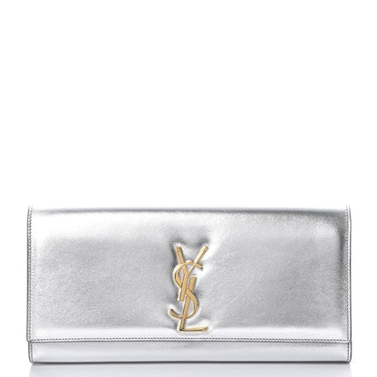Saint Laurent Metallic Calfskin Classic Monogram Cassandre Clutch Argento 1 of 11