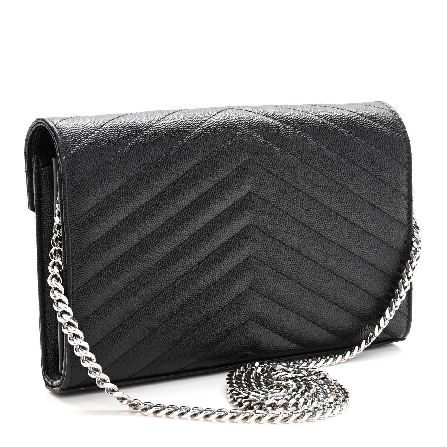 Grain De Poudre Matelasse Chevron Monogram Chain Wallet Black