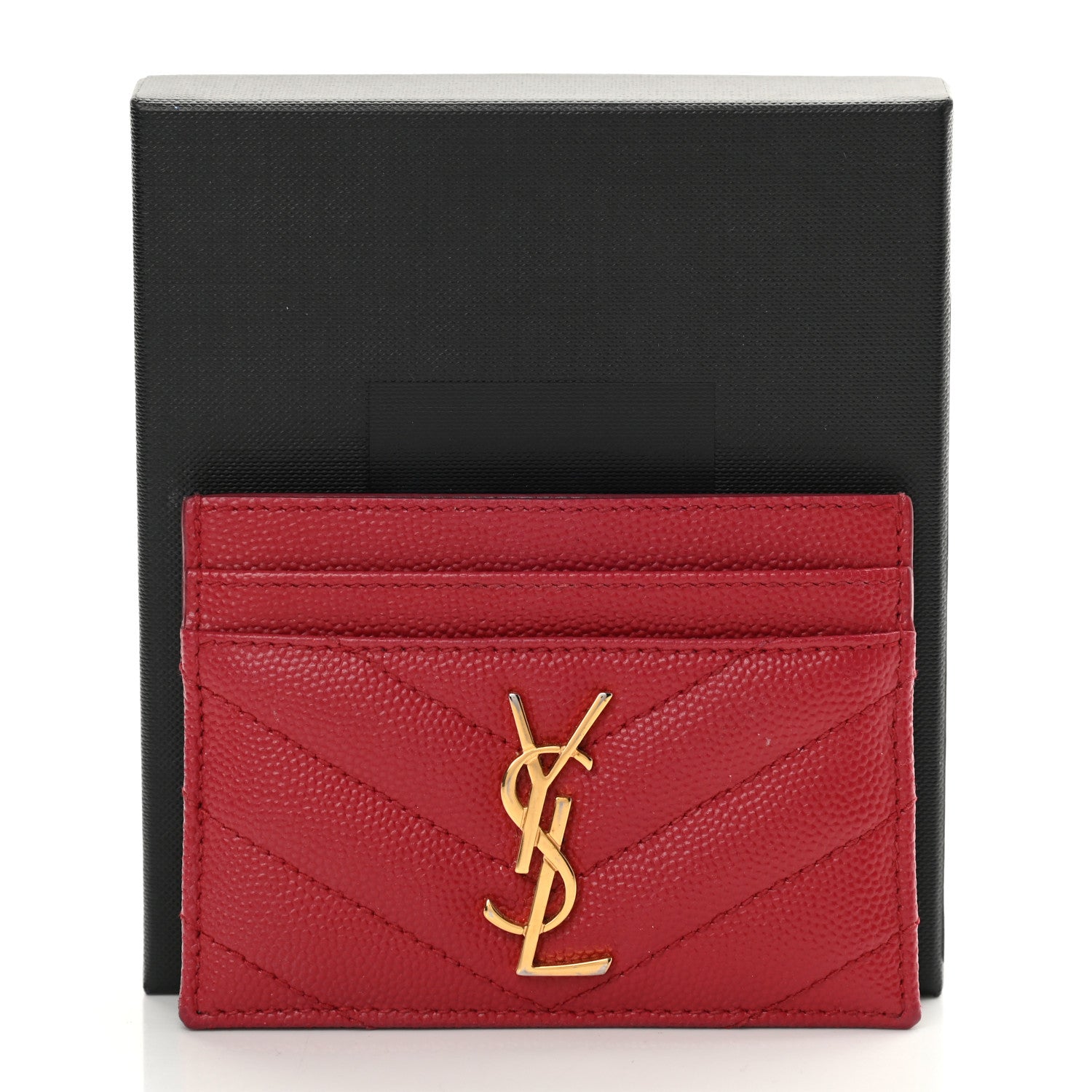 Saint Laurent Grain De Poudre Matelasse Chevron Monogram Credit Card Case New Red 9 of 9