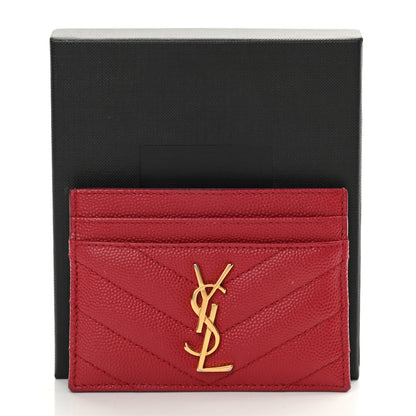 Saint Laurent Grain De Poudre Matelasse Chevron Monogram Credit Card Case New Red 9 of 9