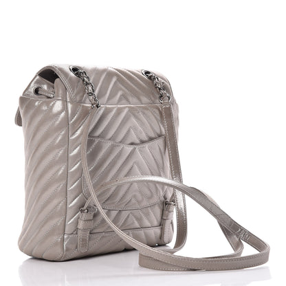 Chanel Metallic Calfskin Chevron Quilted Small Urban Spirit Backpack Silver 4 of 15