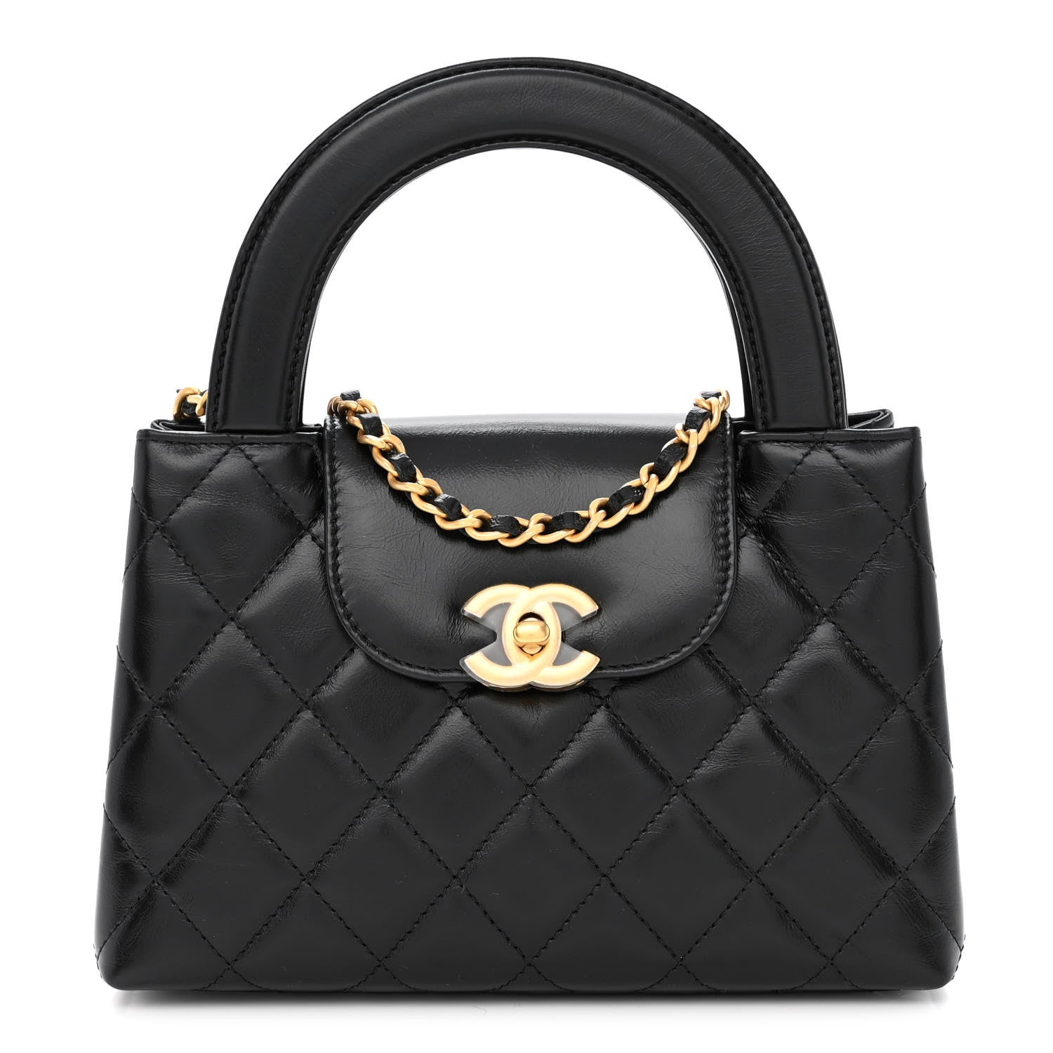 Chanel Shiny Aged Calfskin Quilted Nano Kelly Shopper Black 1 of 10