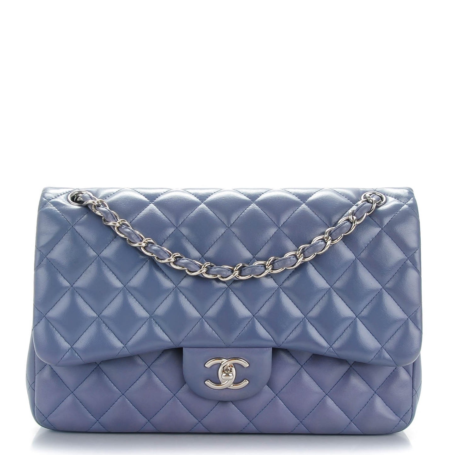 Lambskin Quilted Jumbo Double Flap Blue