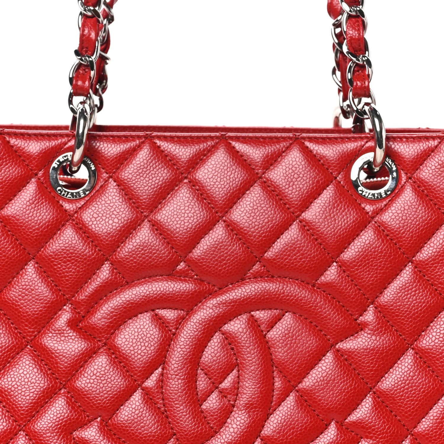 Chanel Caviar Quilted Grand Shopping Tote GST Red 8 of 10