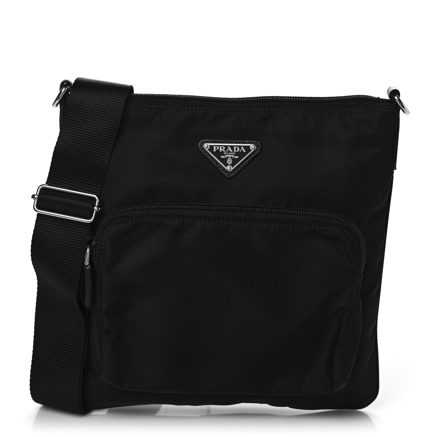Nylon Saffiano Flat Messenger Bag Black