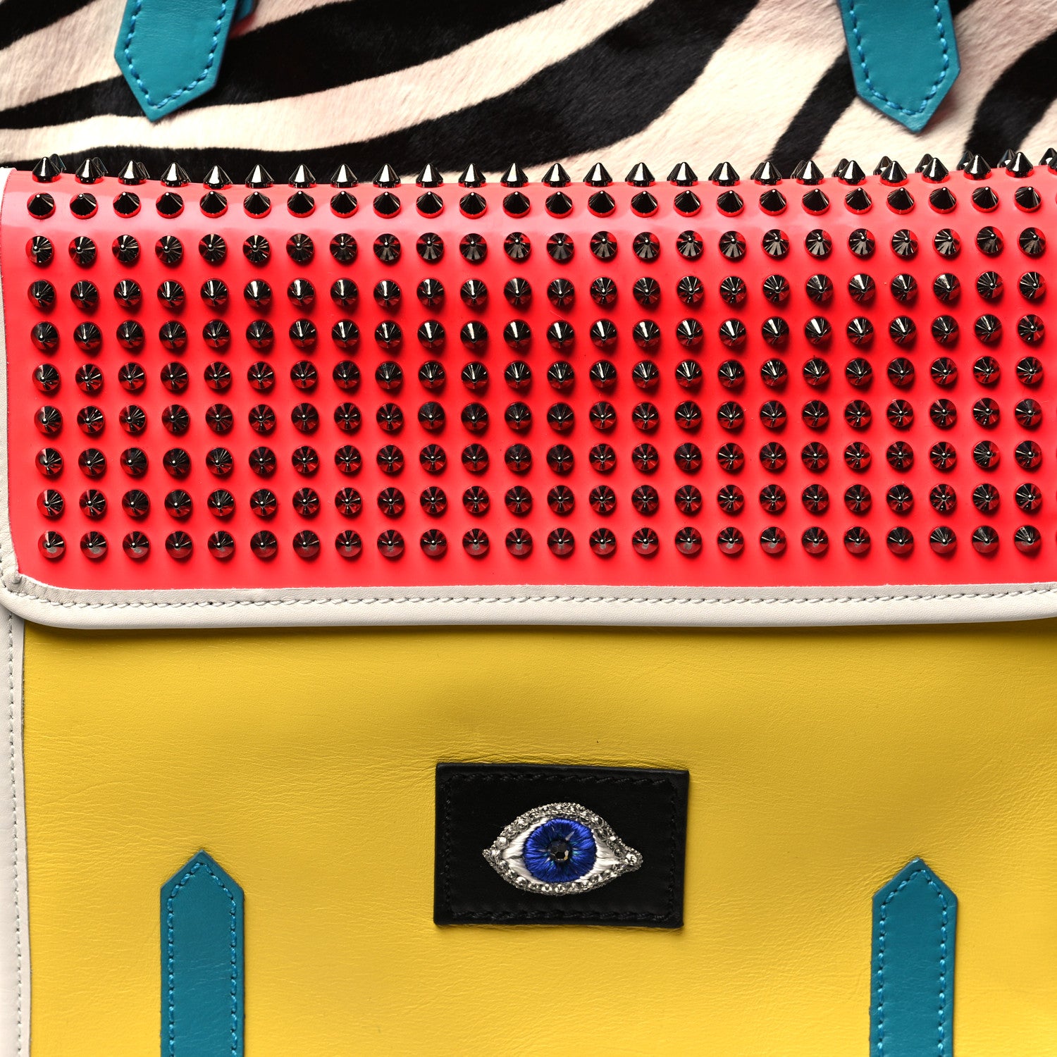 Christian Louboutin Pony Hair Calfskin Snakeskin Spikes Zebra Print Syd Backpack Multicolor 7 of 11