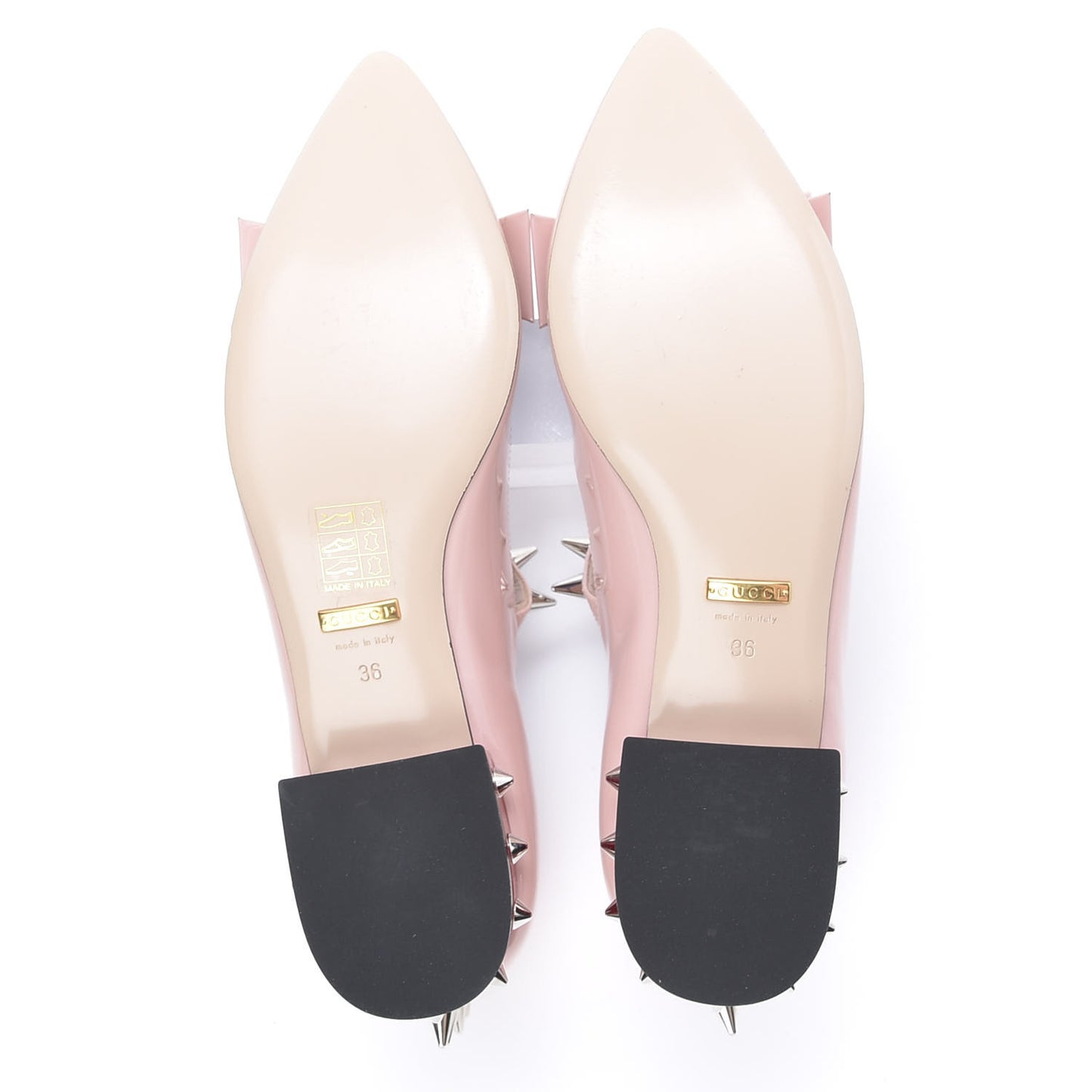 Patent Crystal GG Bow Sadie Spike Low Heel Ballerina Loafers 36 Perfect Pink