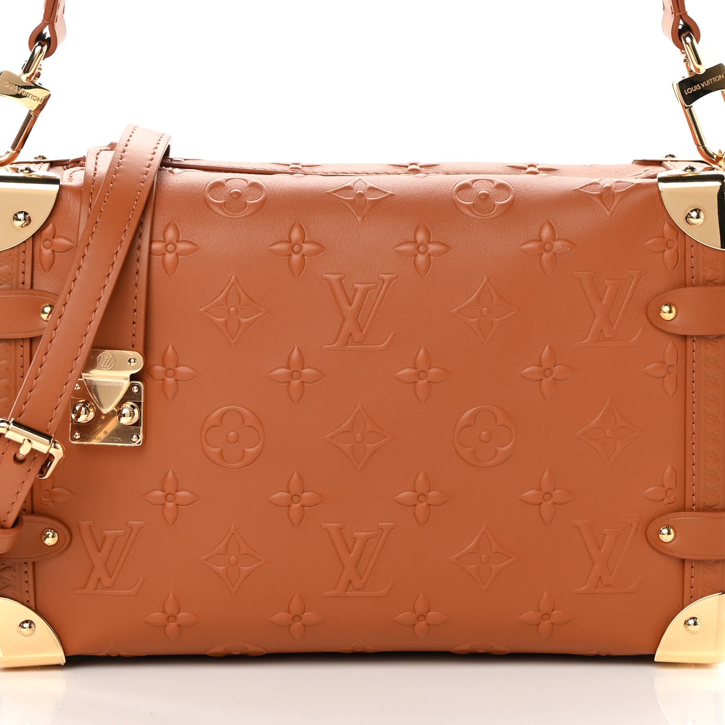 Calfskin Debossed Monogram Side Trunk Tan