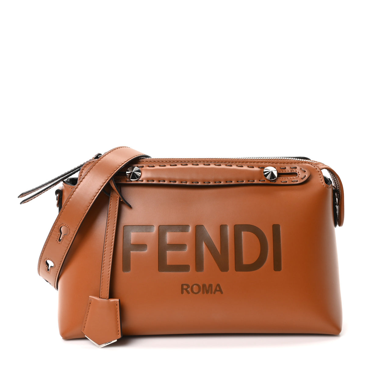 Fendi Vitello King Logo Embossed Medium By The Way Boston Bag Cuoio 1 of 10