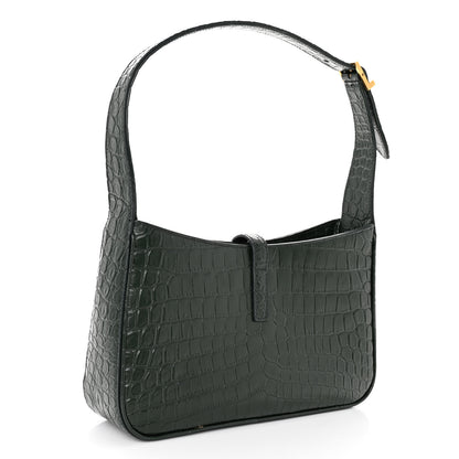 Saint Laurent Calfskin Crocodile Embossed LE 5 A 7 Hobo New Vert Fonce 3 of 9