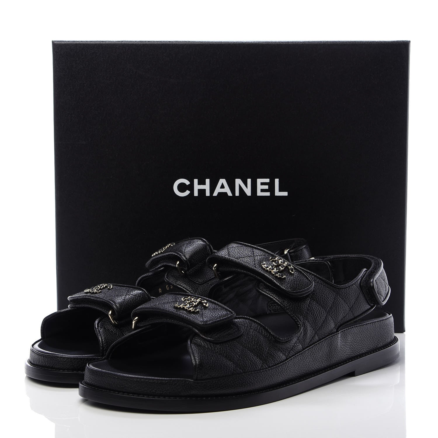 Chanel Caviar CC Flat Sandals 40.5 Black 9 of 9