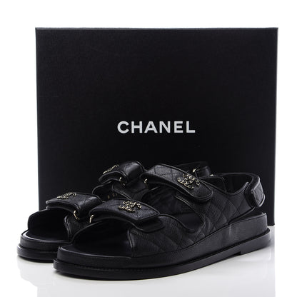 Chanel Caviar CC Flat Sandals 40.5 Black 9 of 9