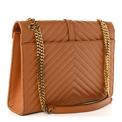 Saint Laurent Smooth Calfskin Matelasse Chevron Large Monogram Satchel Brown 6 of 12