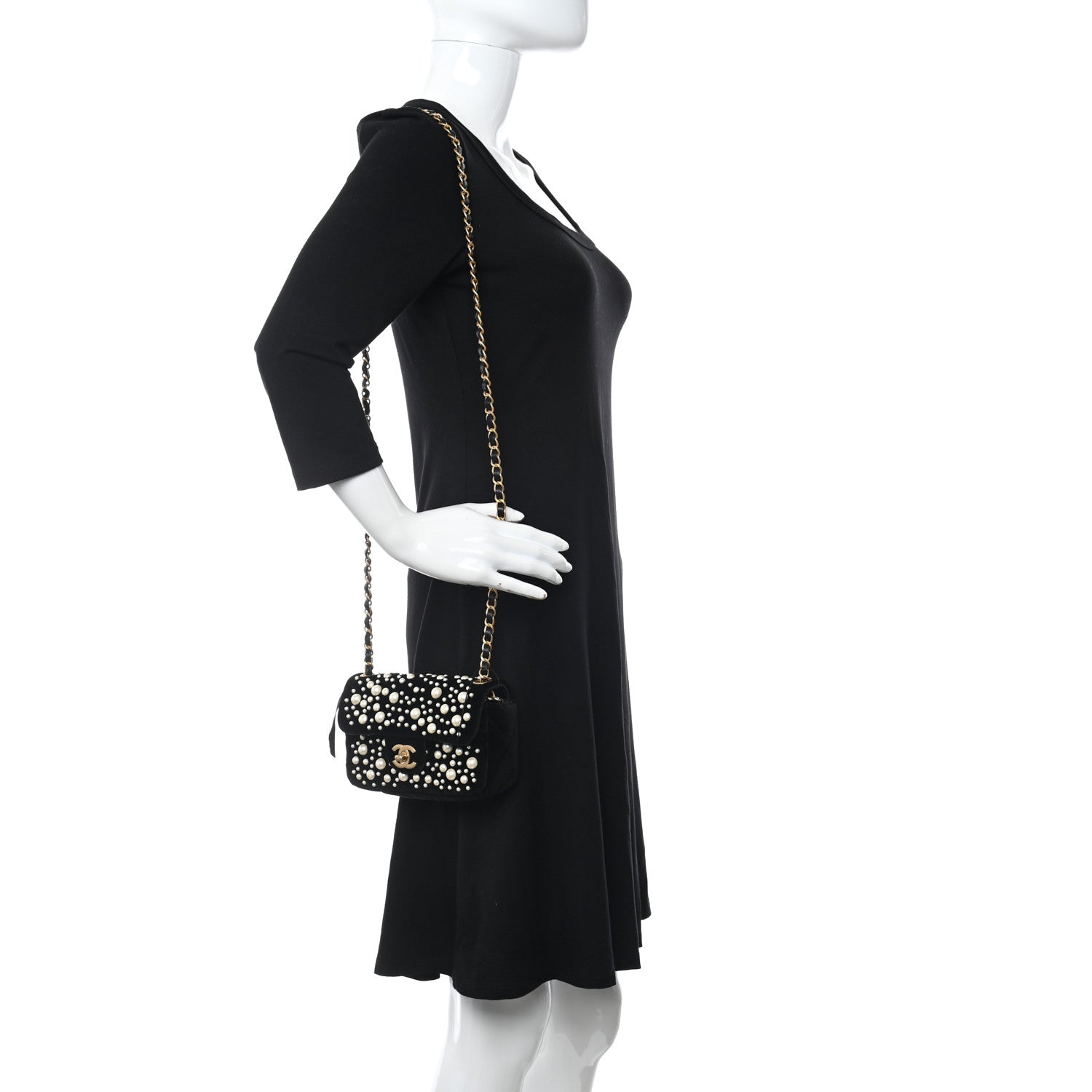 Chanel Velvet Pearl Mini Flap Bag Black 3 of 10