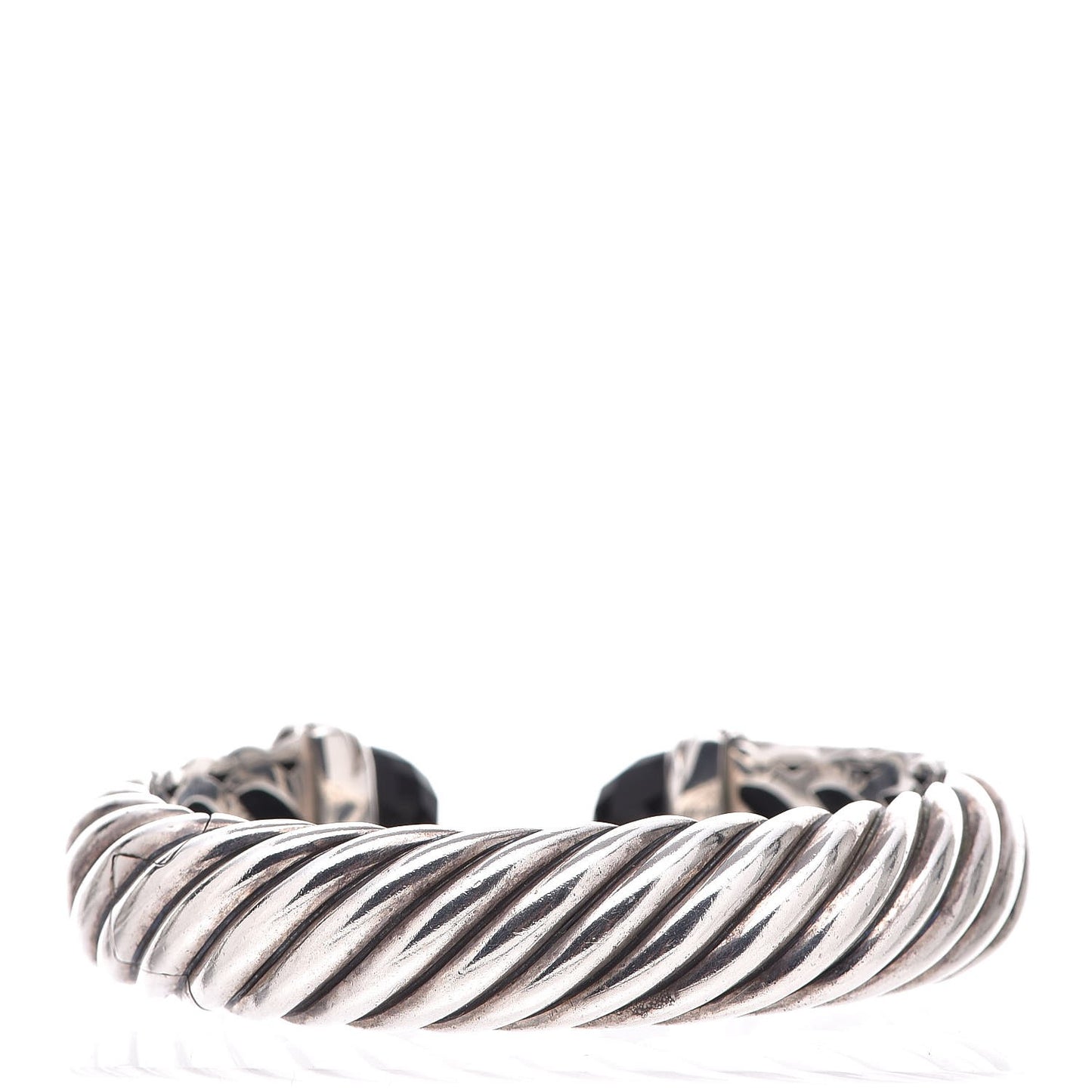 Sterling Silver Black Onyx 15mm Sculpted Cable Bracelet