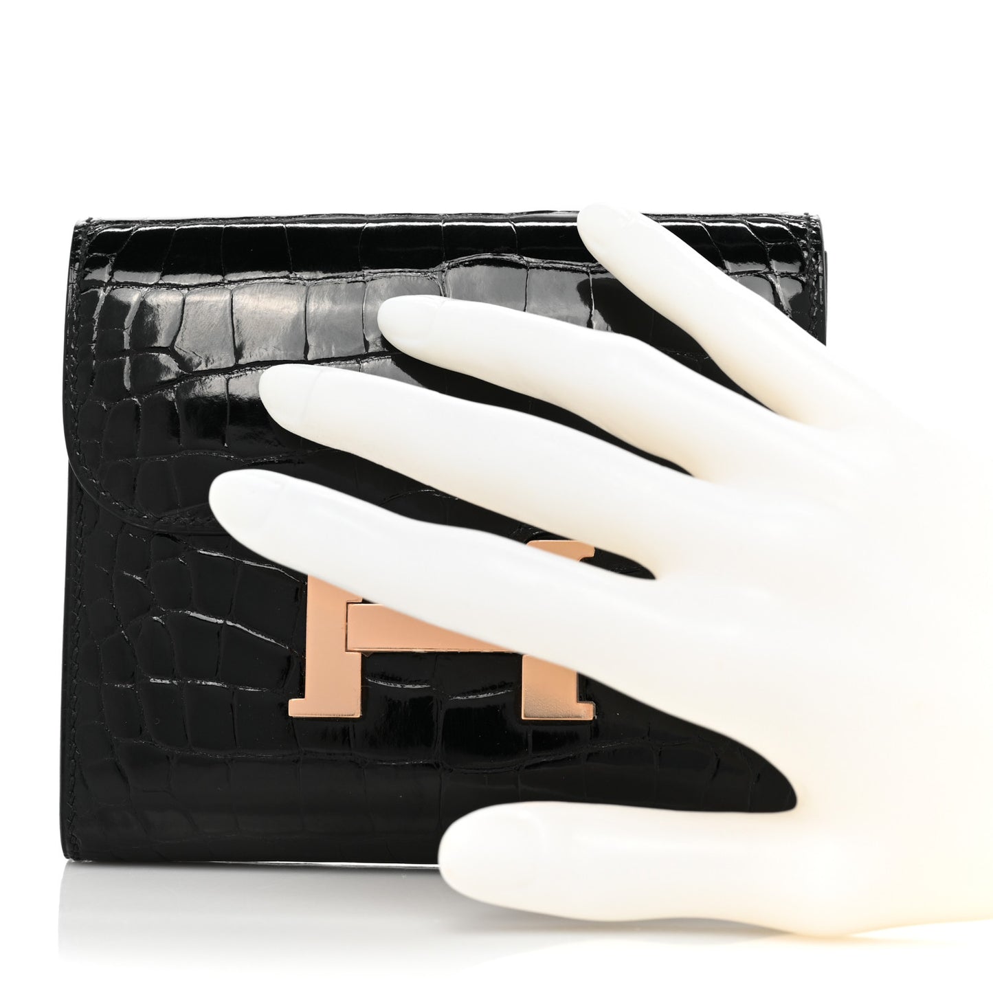 Shiny Alligator Constance Short Wallet Black