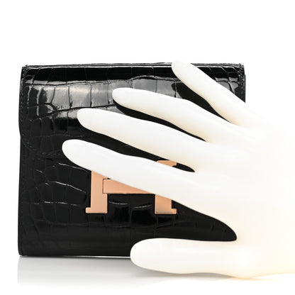 Hermes Shiny Alligator Constance Short Wallet Black 2 of 10