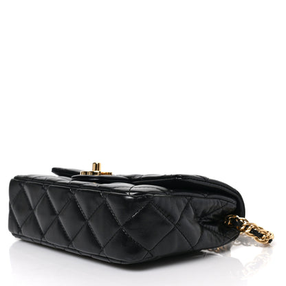 Chanel Shiny Lambskin Quilted Golden Links Top Handle Flap Black 9 of 9