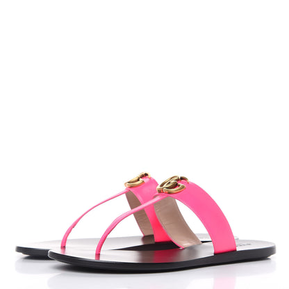 Gucci Calfskin GG Marmont Thong Sandals 40.5 Fuxia Fluo 3 of 9