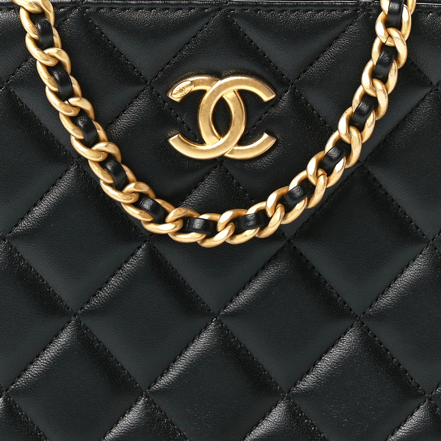 Lambskin Quilted Top Handle Small Vanity Case Black