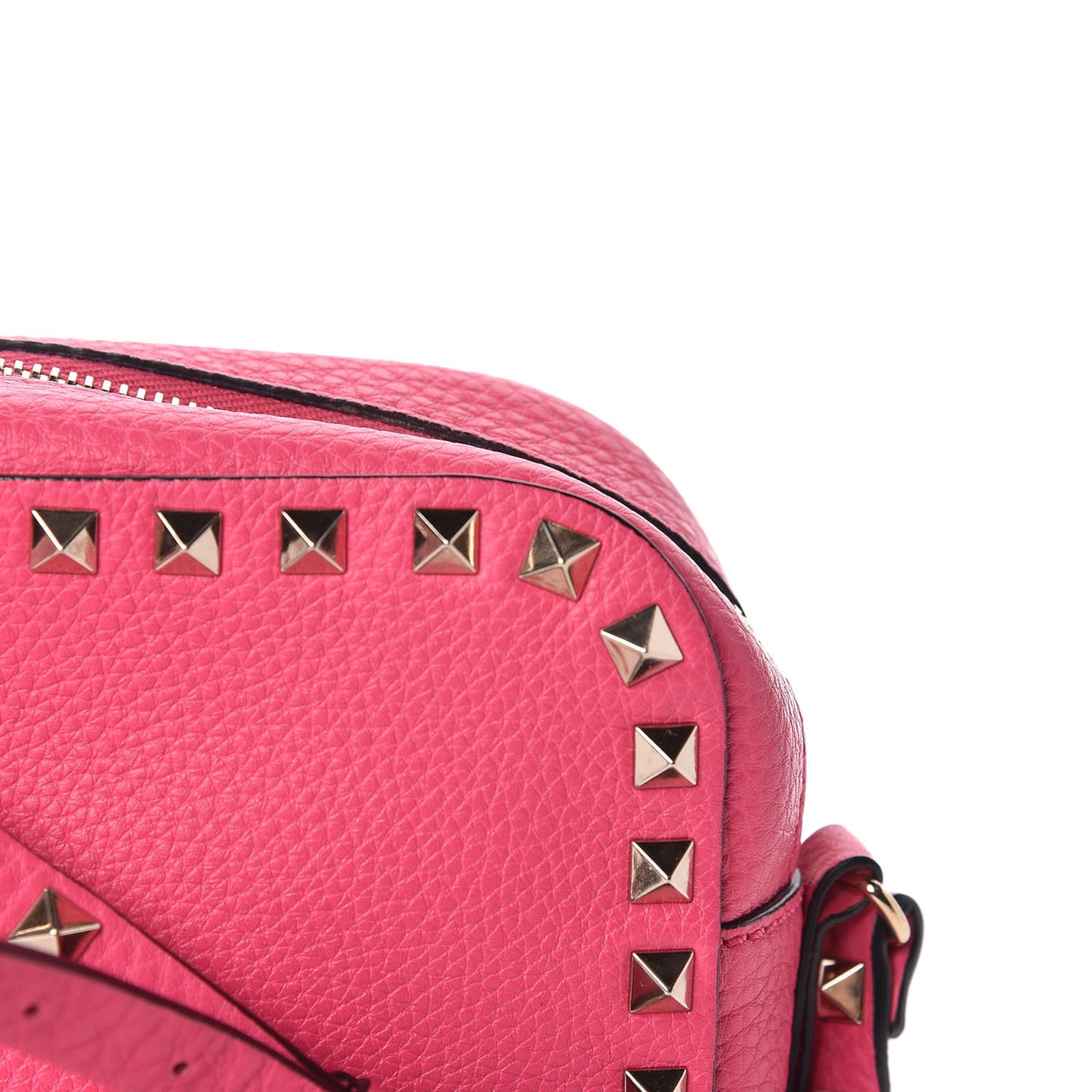 Pebbled Calfskin Rockstud Camera Crossbody Bag Peony