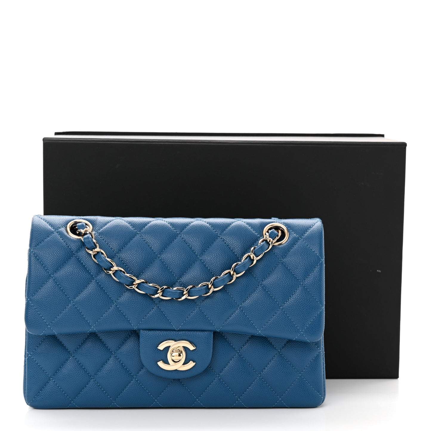 Caviar Quilted Small Double Flap Blue