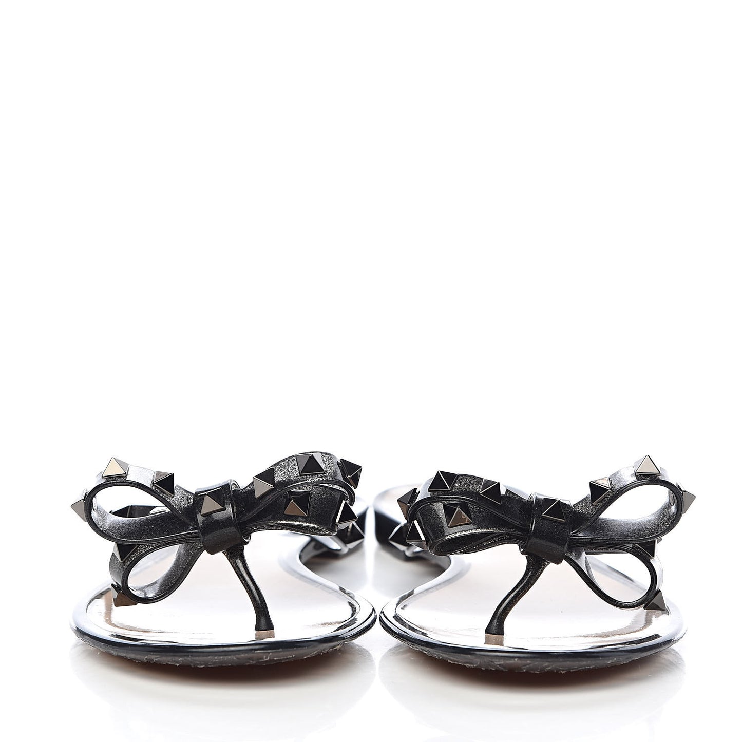 PVC Jelly Rockstud Bow Thong Sandals 41 Black