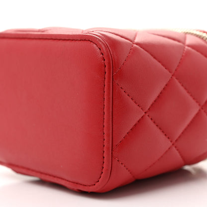 Chanel Lambskin Quilted Top Handle Mini Vanity Case With Chain Red 10 of 13