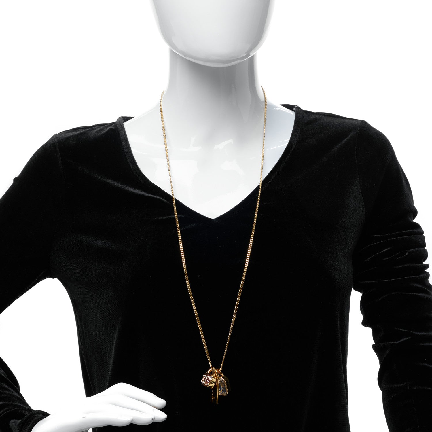 Chanel Metal Crystal Charm Necklace Purple Gold 2 of 6