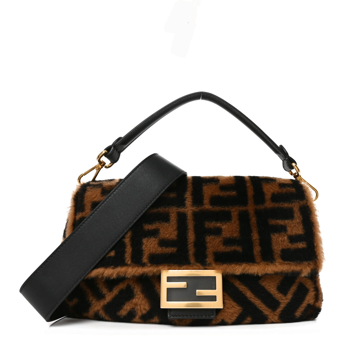 Shearling Vitello Dolce Macro FF 1974 Baguette Tobacco Black