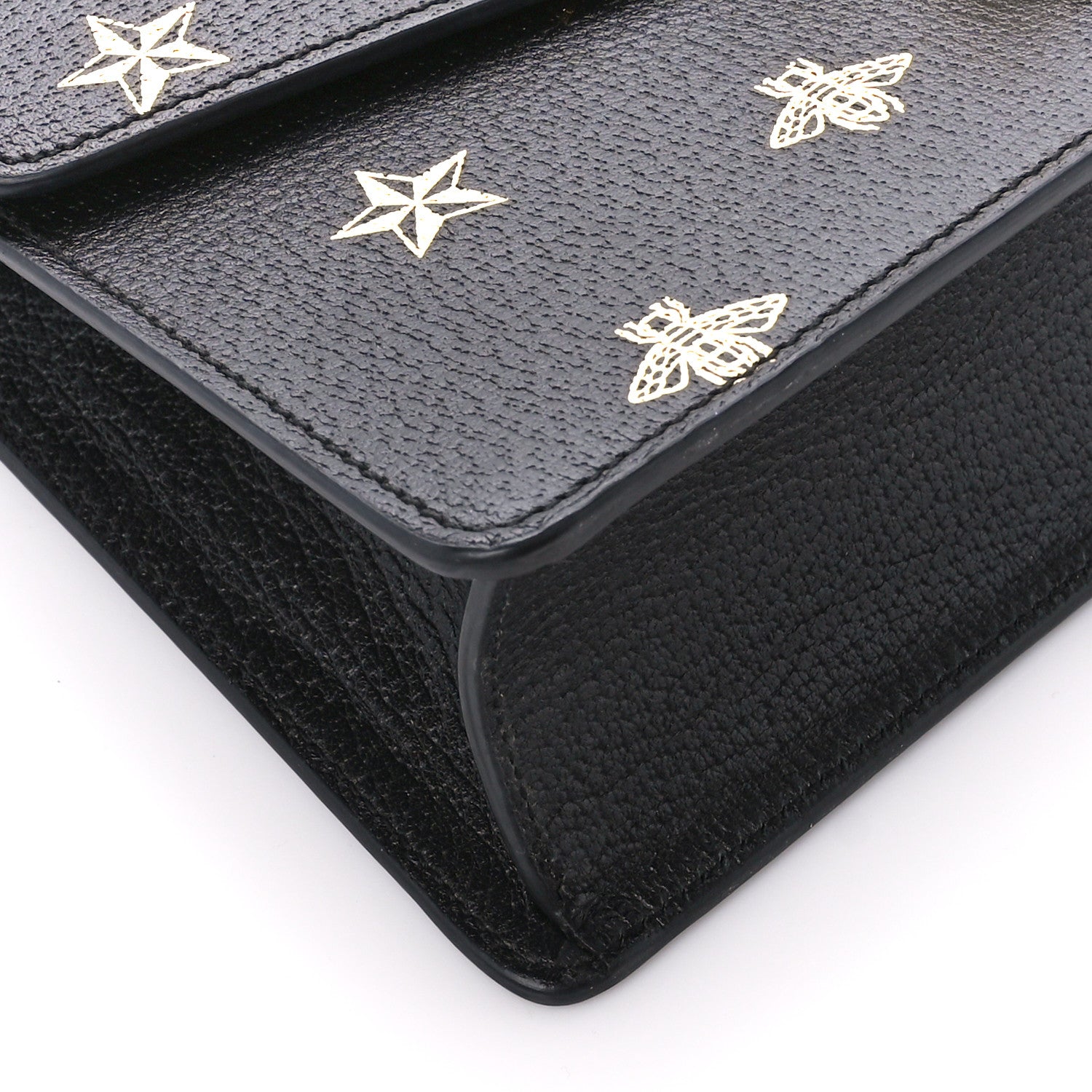 Gucci Textured Calfskin Bee Star Print Small Sylvie Shoulder Bag Black 10 of 11