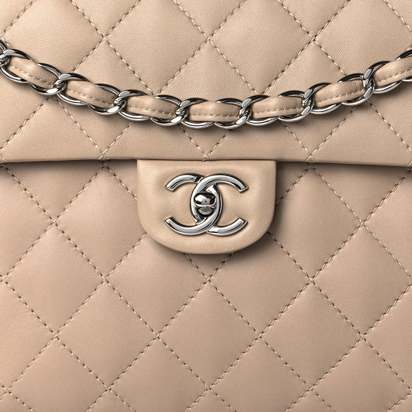 Lambskin Quilted CC Accordion Shopping Bag Beige