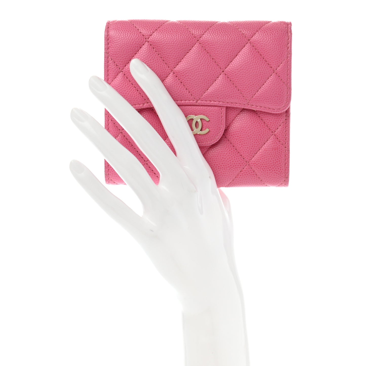 Caviar Quilted Compact Flap Wallet Pink