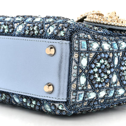Christian Dior Metallic Calfskin Satin Celestial Bead Embroidery Cannage Mini Lady Dior Blue 9 of 10