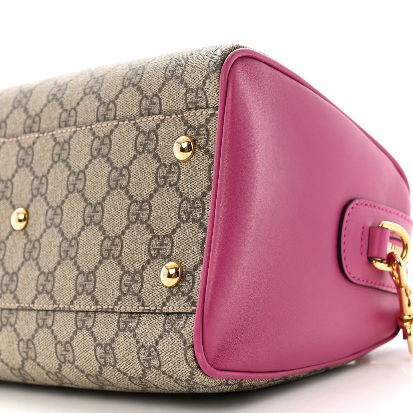 GG Supreme Monogram Moon Calfskin Small Boston Beige Ebony Hibiscus Red New Rosette