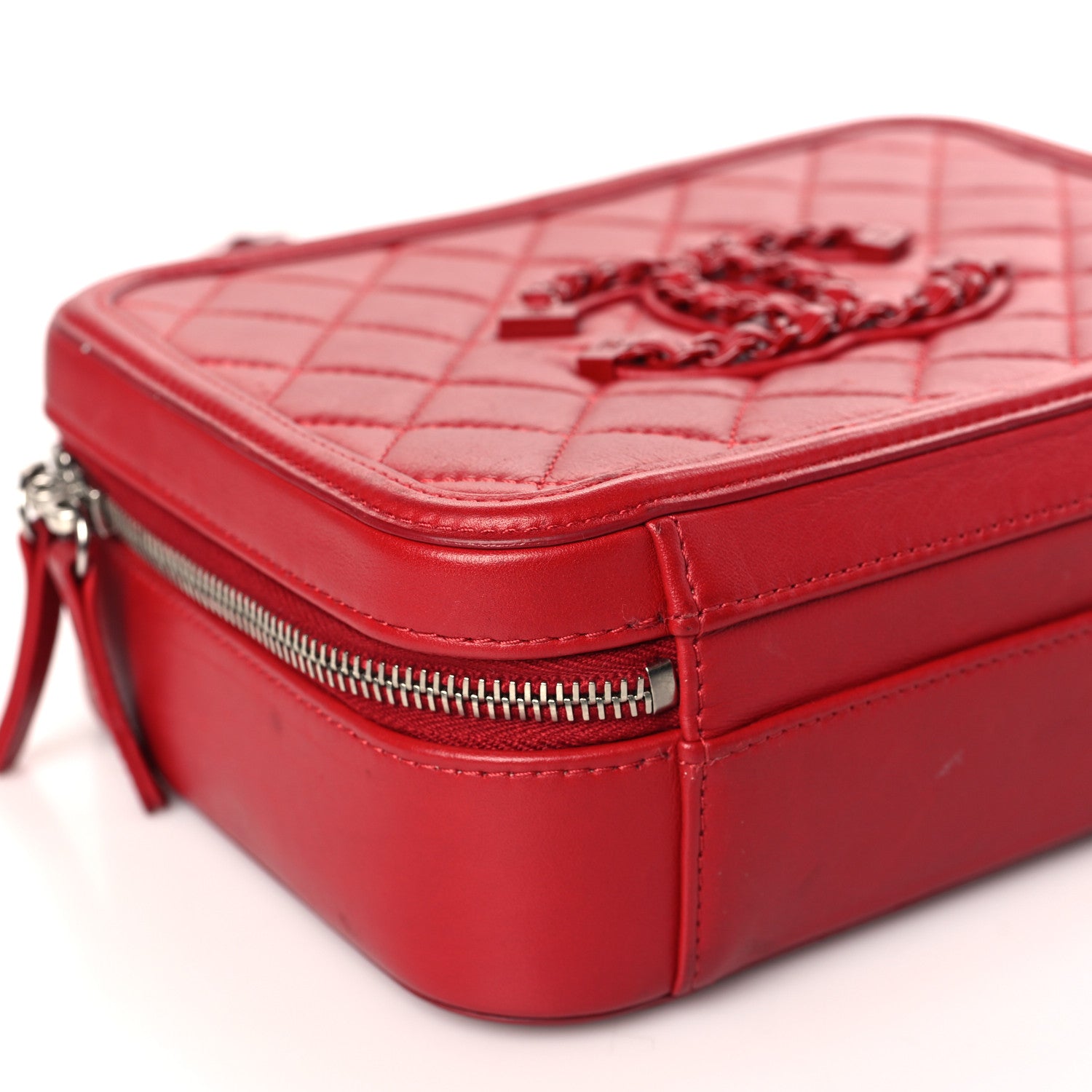 Chanel Lambskin Quilted Medium CC Filigree Vanity Case Dark Red 8 of 13