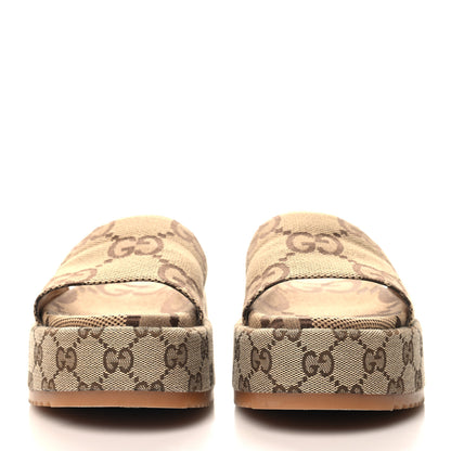 Gucci Monogram Maxi GG Angelina Platform 55mm Slide Sandals 38.5 Camel Ebony 3 of 10