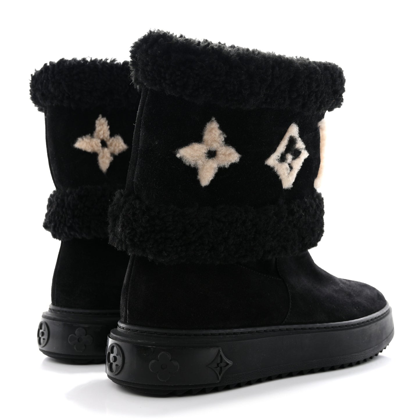 Suede Calfskin Shearling Snowdrop Flat Ankle Boot 39 Black