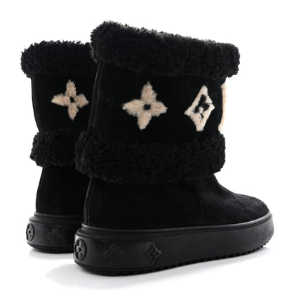 Louis Vuitton Suede Calfskin Shearling Snowdrop Flat Ankle Boot 39 Black 4 of 11
