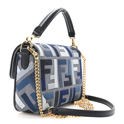 Fendi Canvas Vitello King Seta FF Embroidered Mini Baguette Myrtle Multicolor 3 of 11
